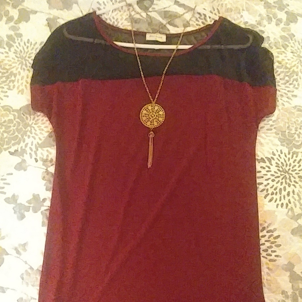 Maroon/Black blouse-necklace included